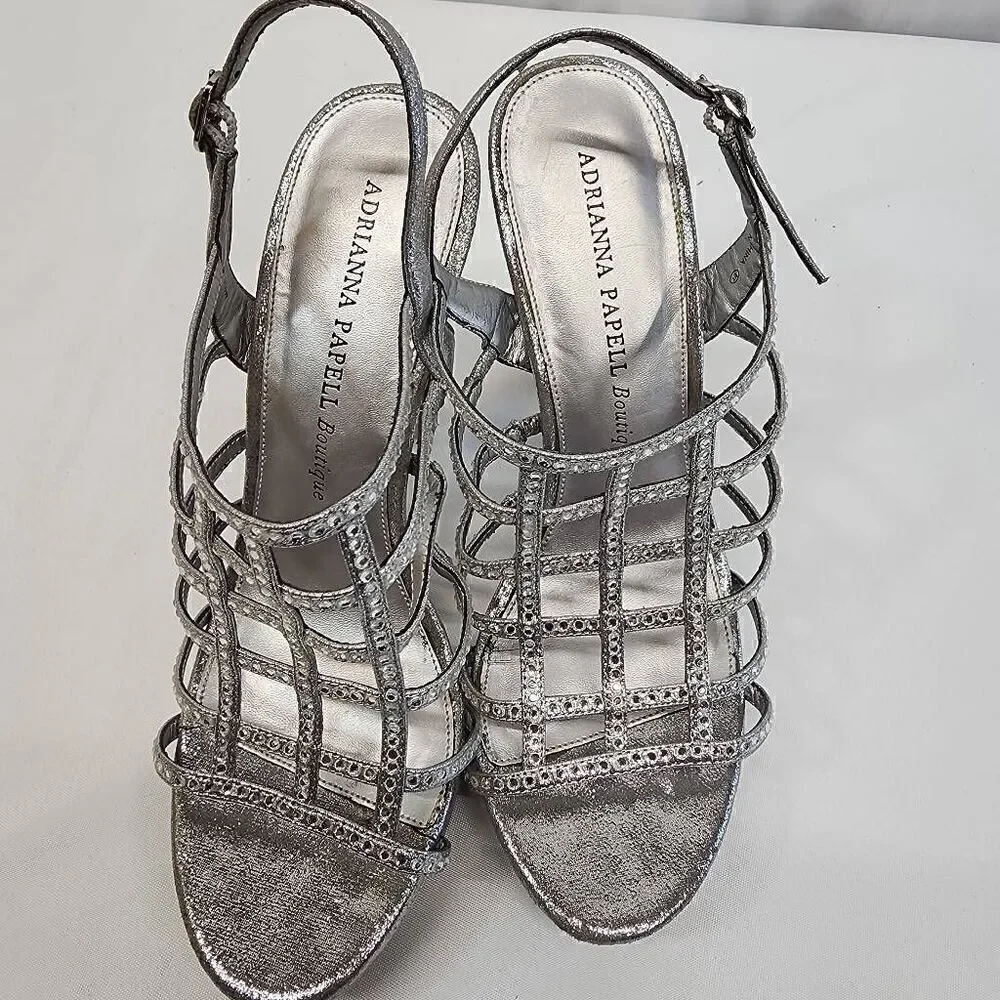 Adrianna Papell Boutique Size 8 Marla Silver Metallic Rhinestone High Heel Sanda - Picture 6 of 10